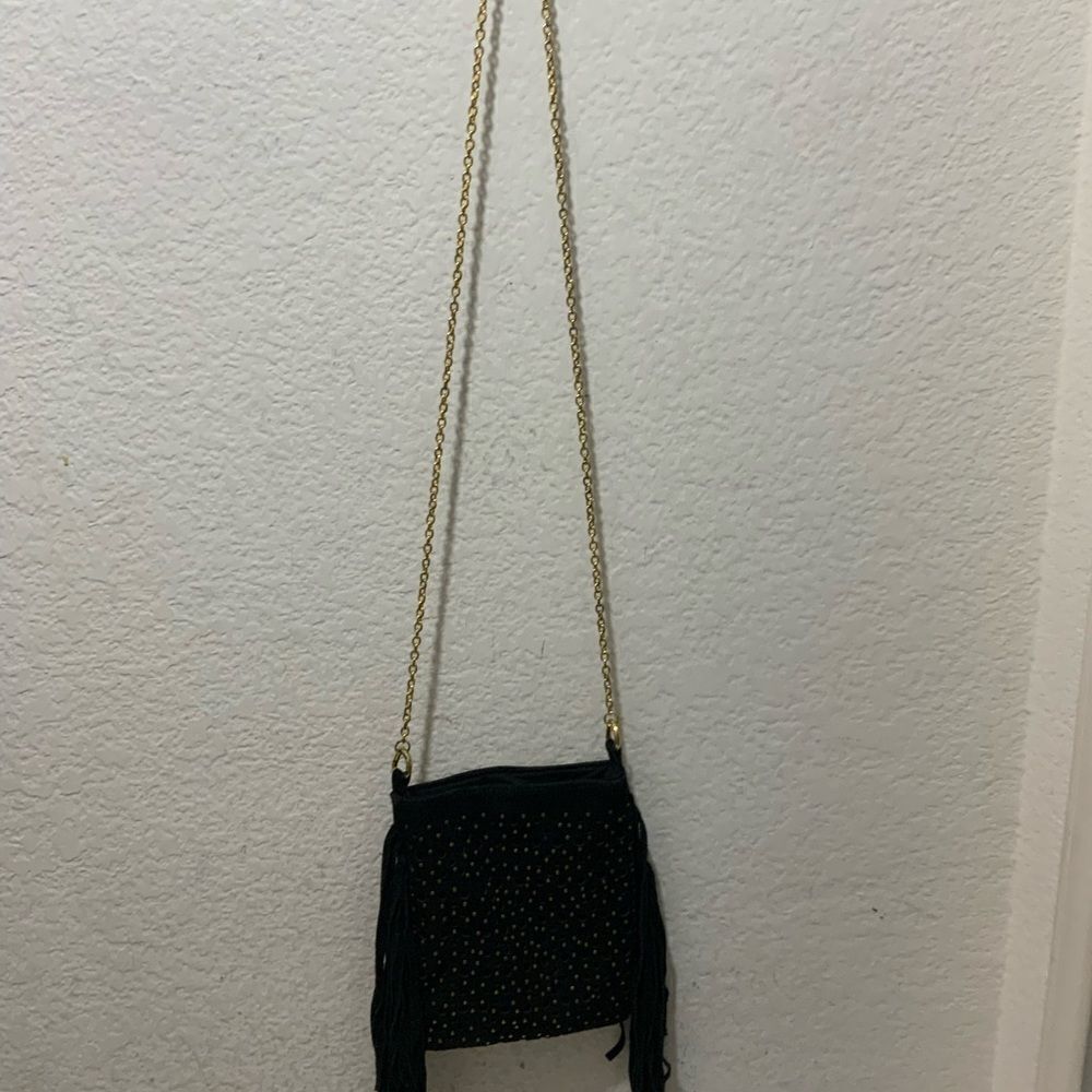 Mossino Supply Co Black studded suede fringe bag